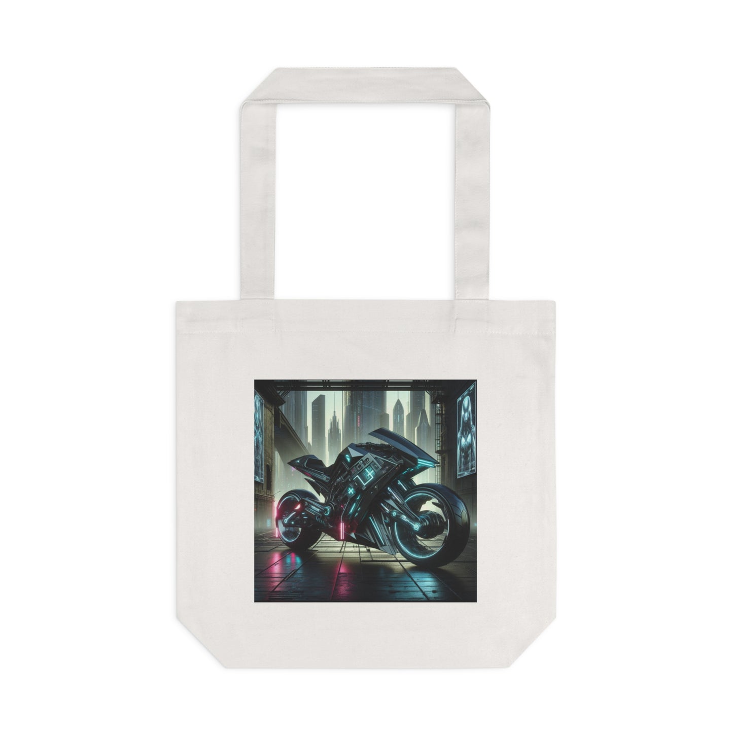 Neon Cyberpunk Motorbike Cotton Tote Bag