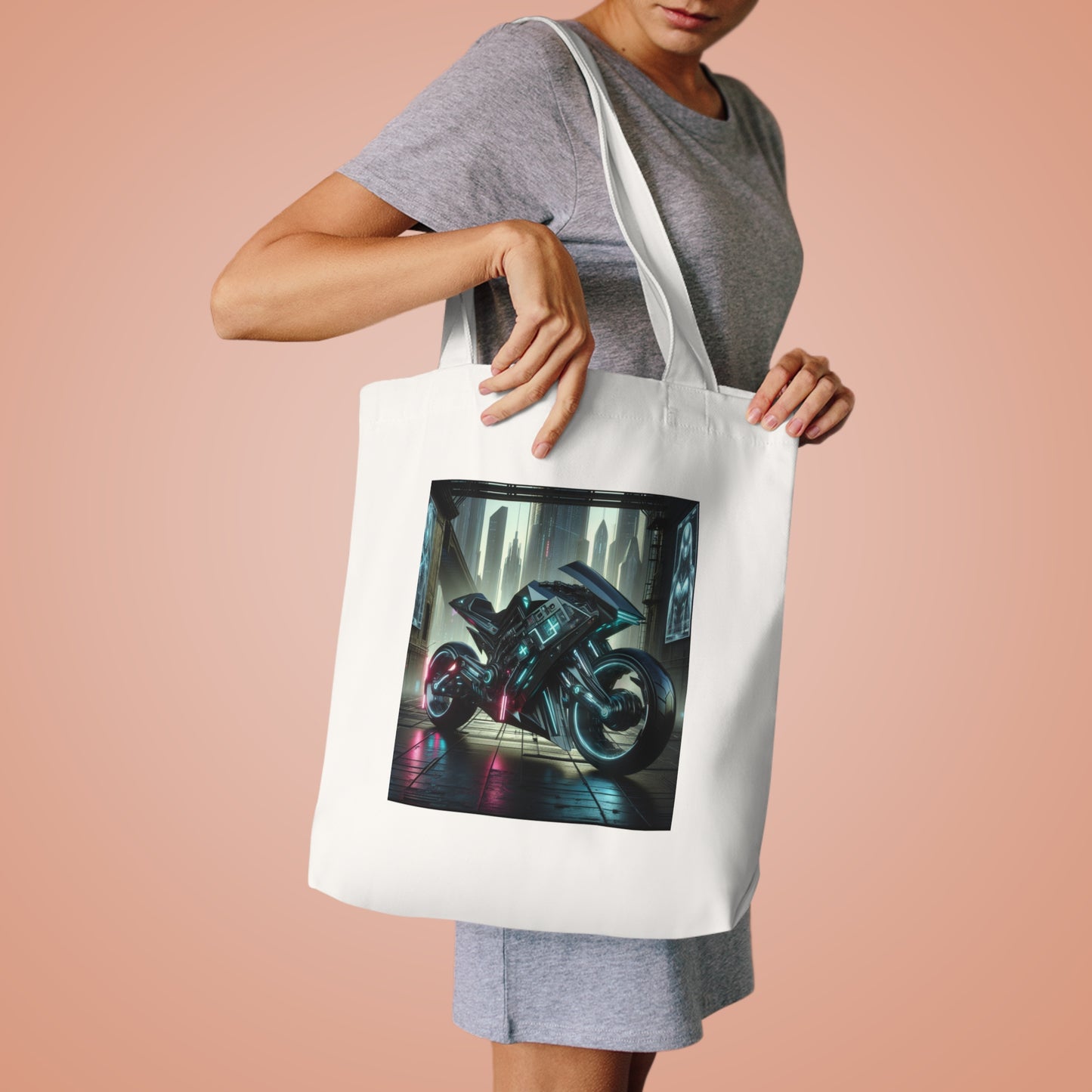 Neon Cyberpunk Motorbike Cotton Tote Bag