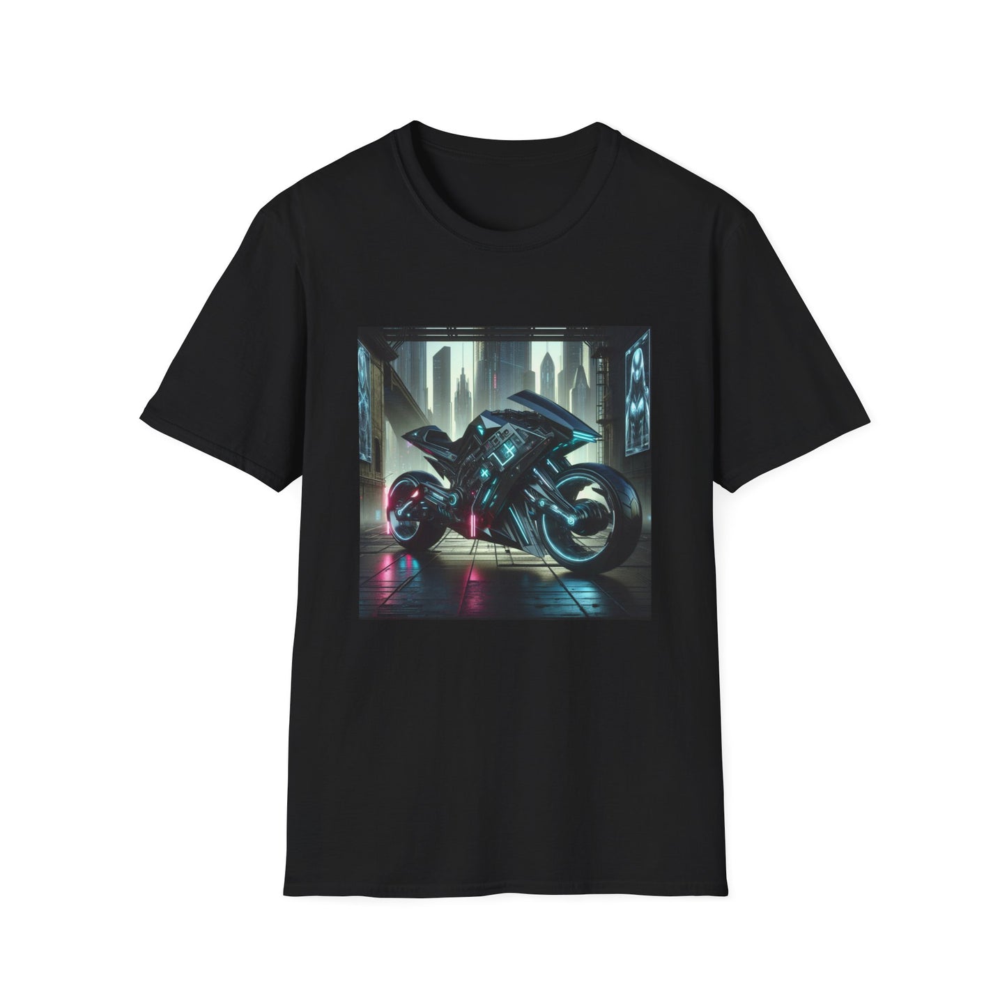 Neon Cyberpunk Motorbike Unisex Softstyle T-Shirt