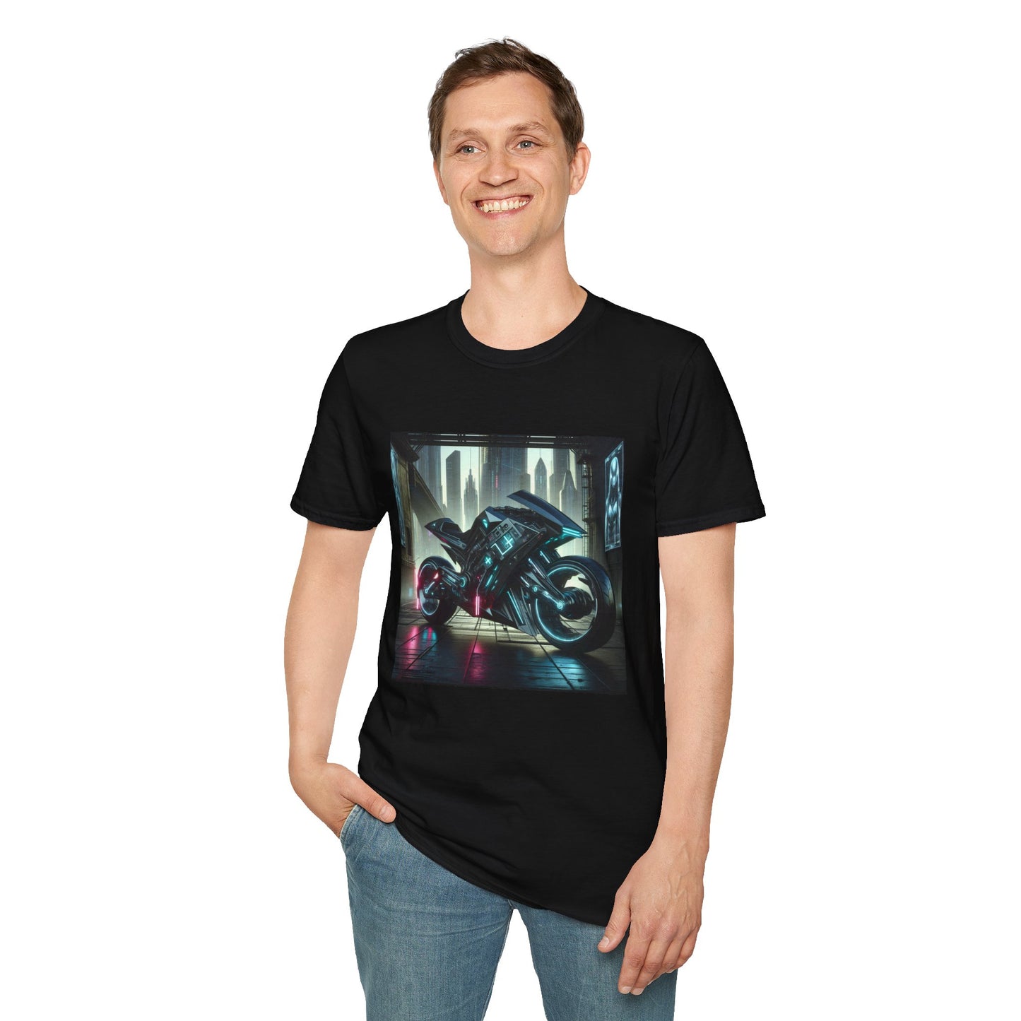 Neon Cyberpunk Motorbike Unisex Softstyle T-Shirt