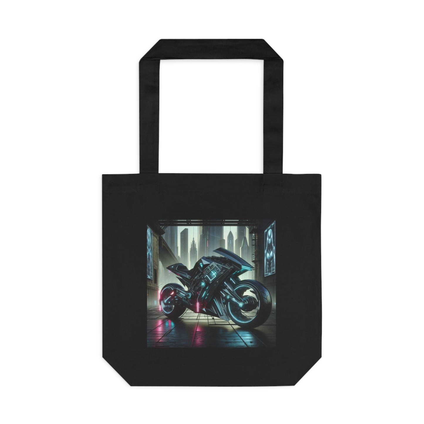 Neon Cyberpunk Motorbike Cotton Tote Bag