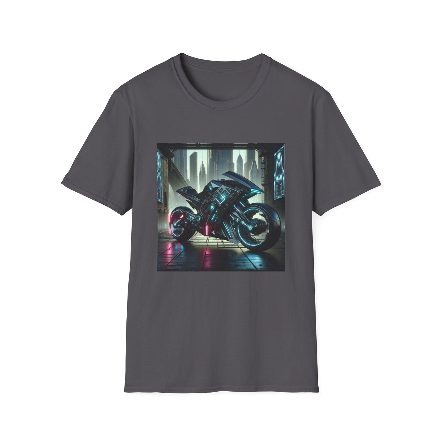 Neon Cyberpunk Motorbike Unisex Softstyle T-Shirt