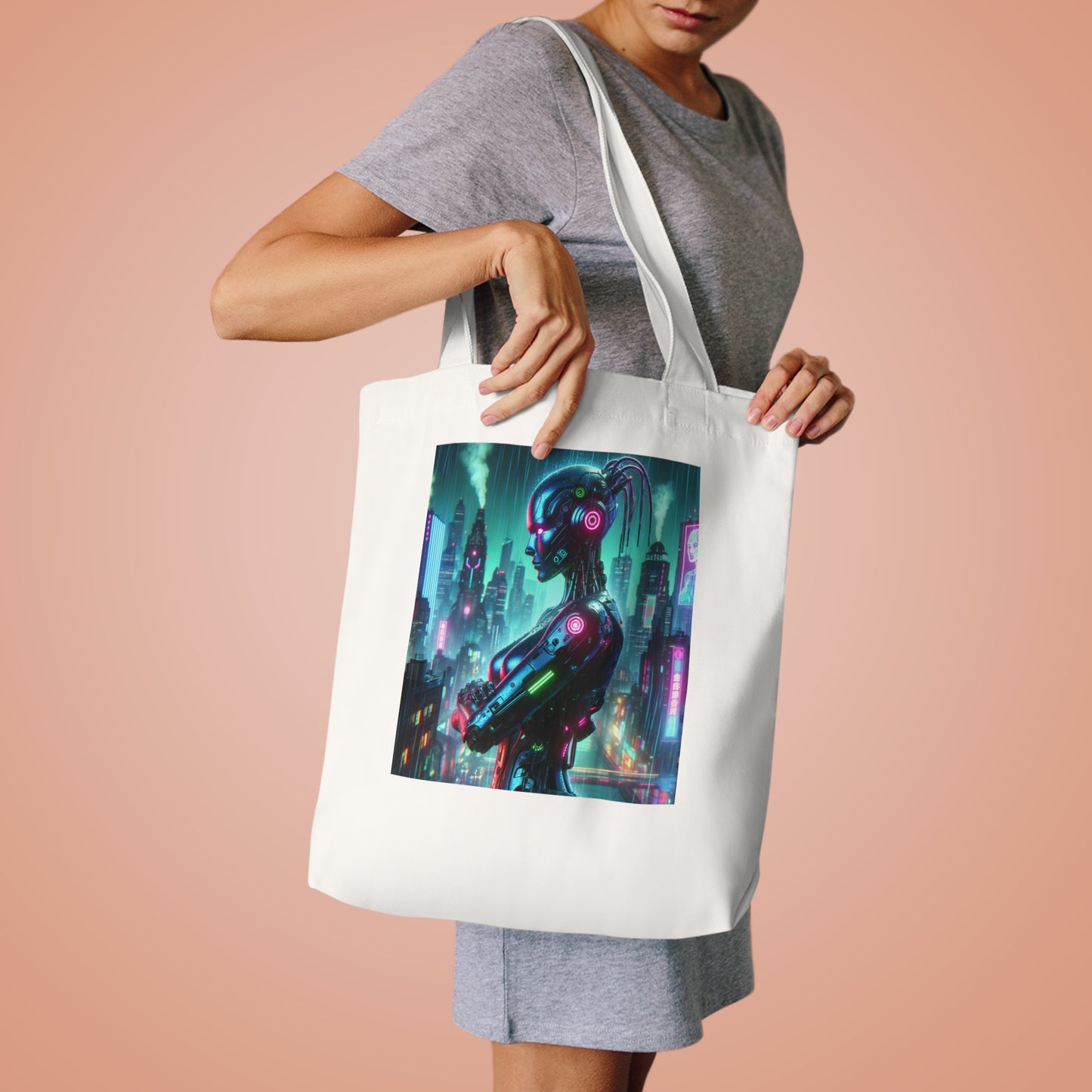 Cyberpunk Robohuman Cotton Tote Bag