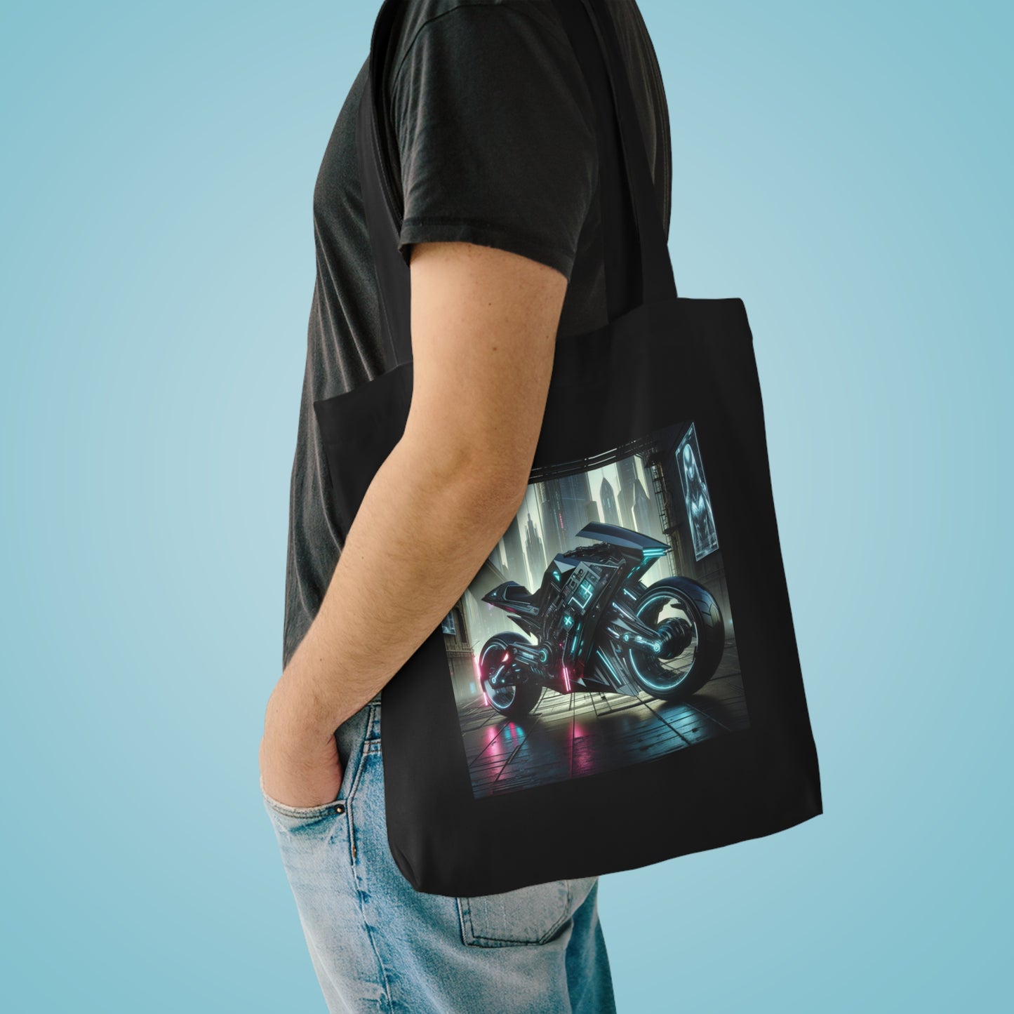 Neon Cyberpunk Motorbike Cotton Tote Bag