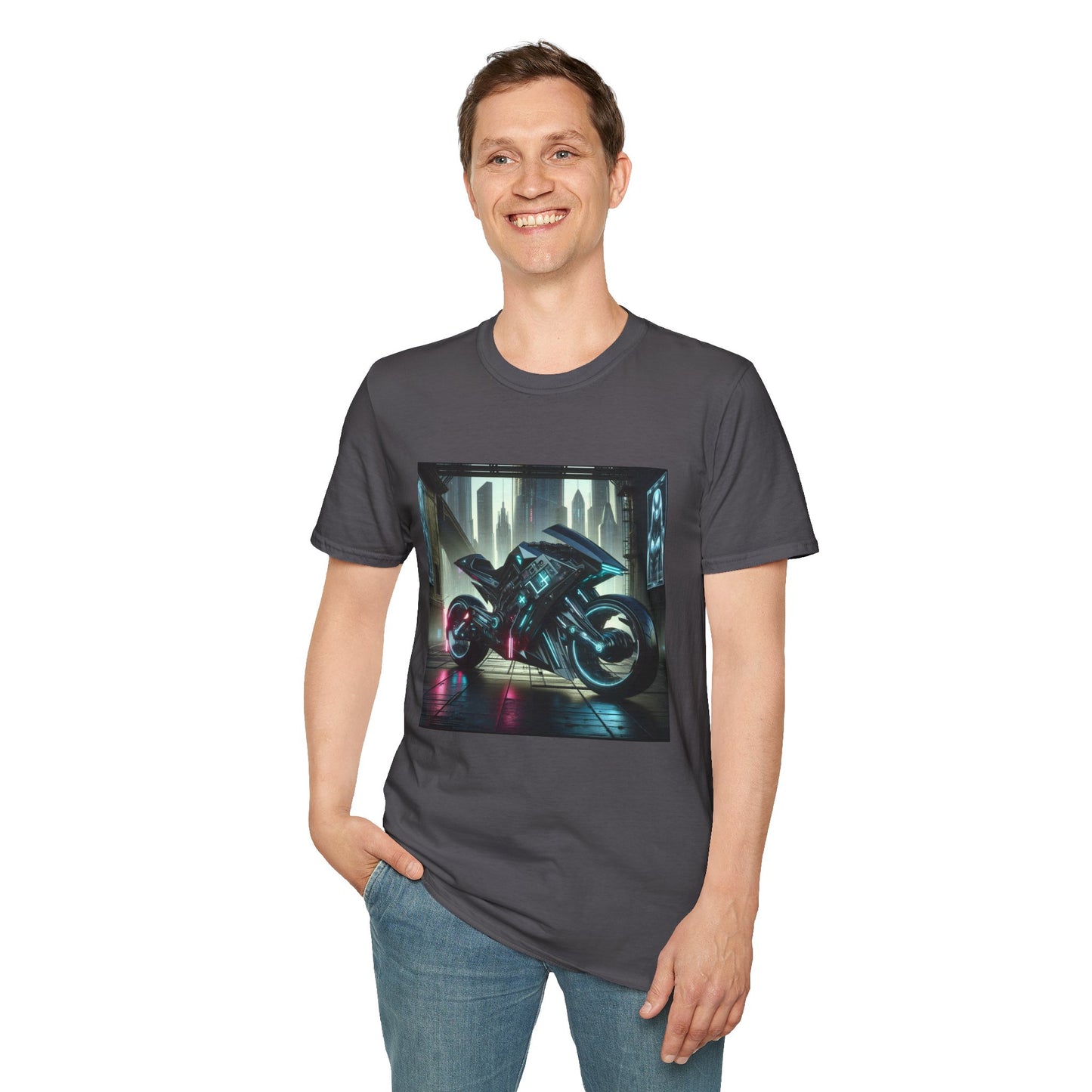 Neon Cyberpunk Motorbike Unisex Softstyle T-Shirt