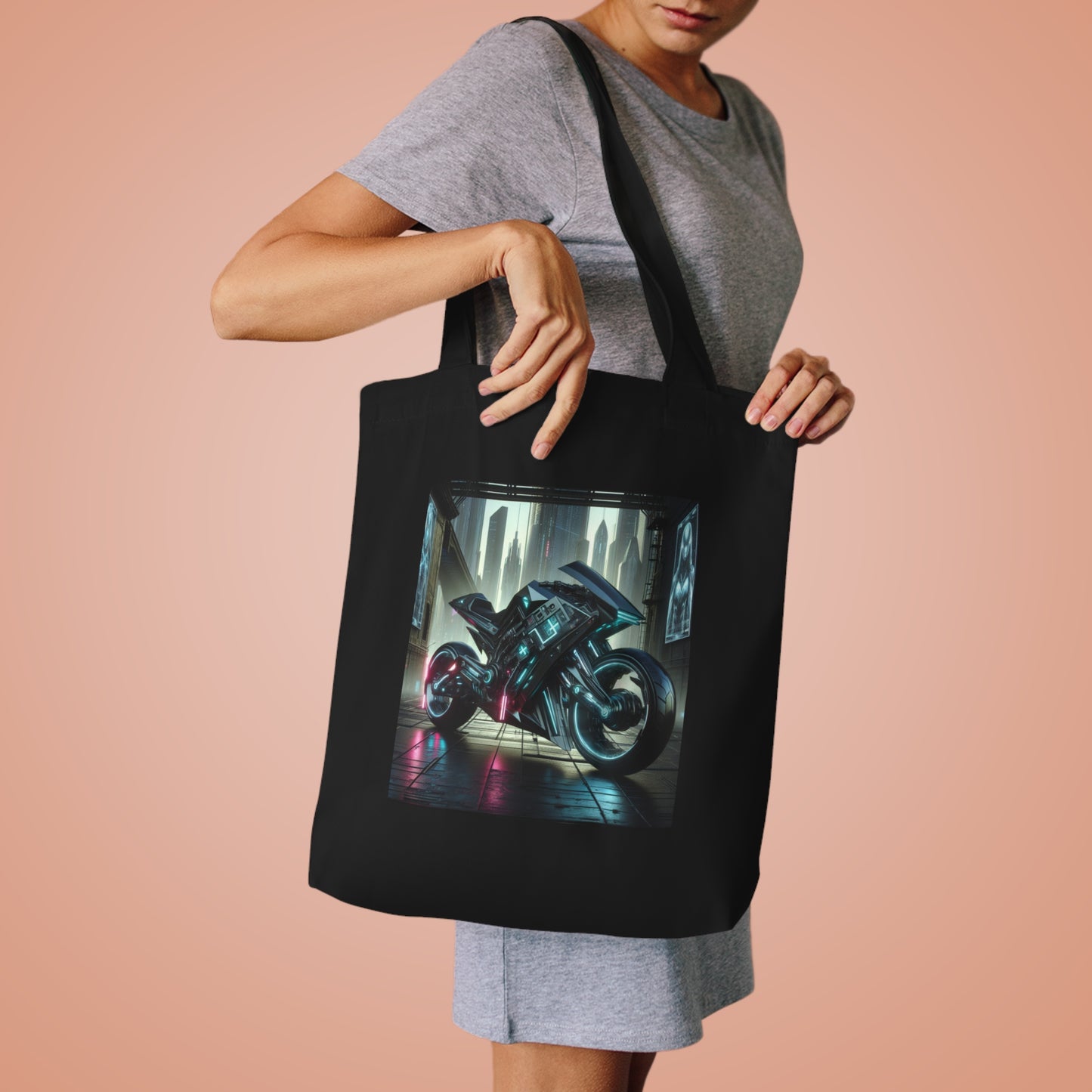 Neon Cyberpunk Motorbike Cotton Tote Bag