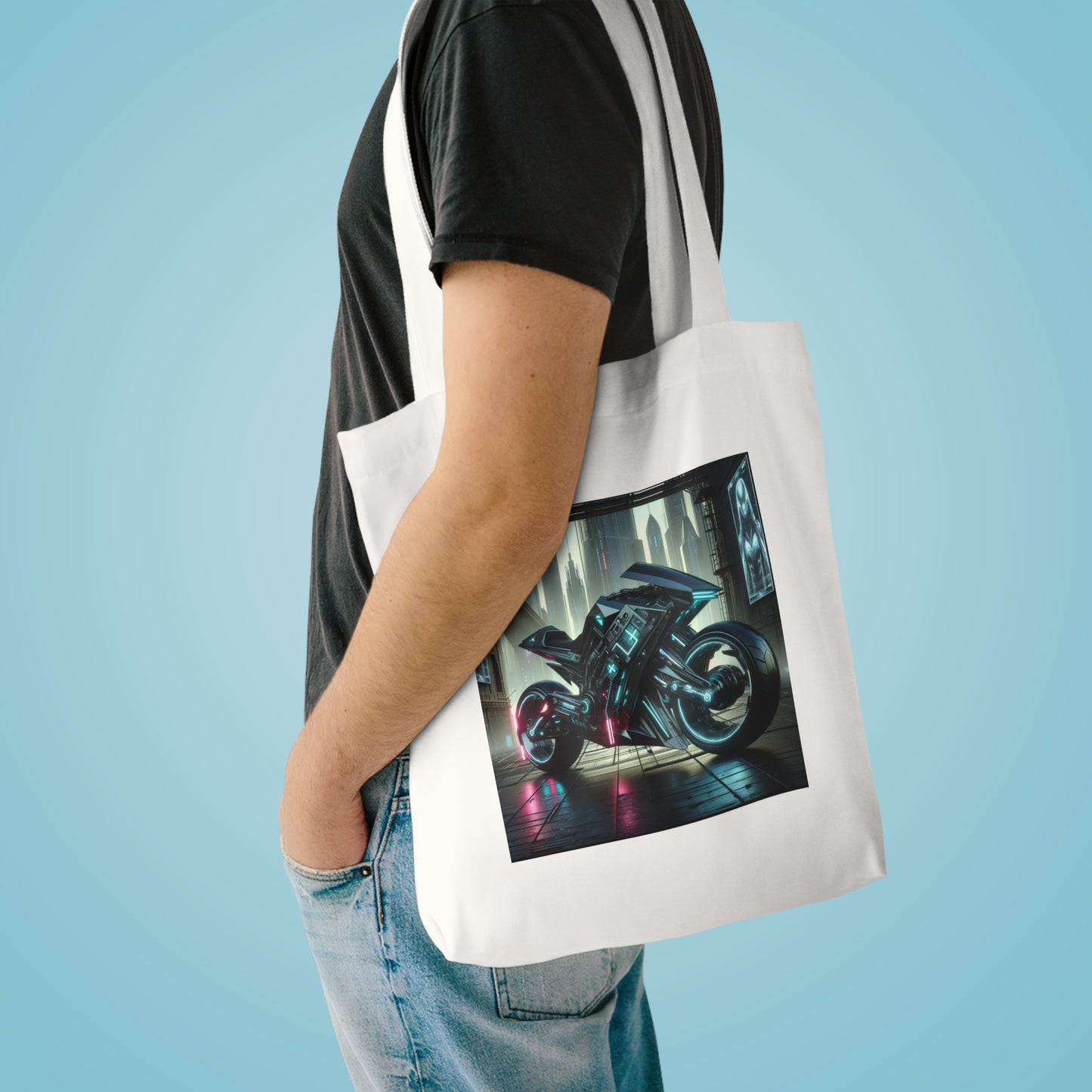 Neon Cyberpunk Motorbike Cotton Tote Bag