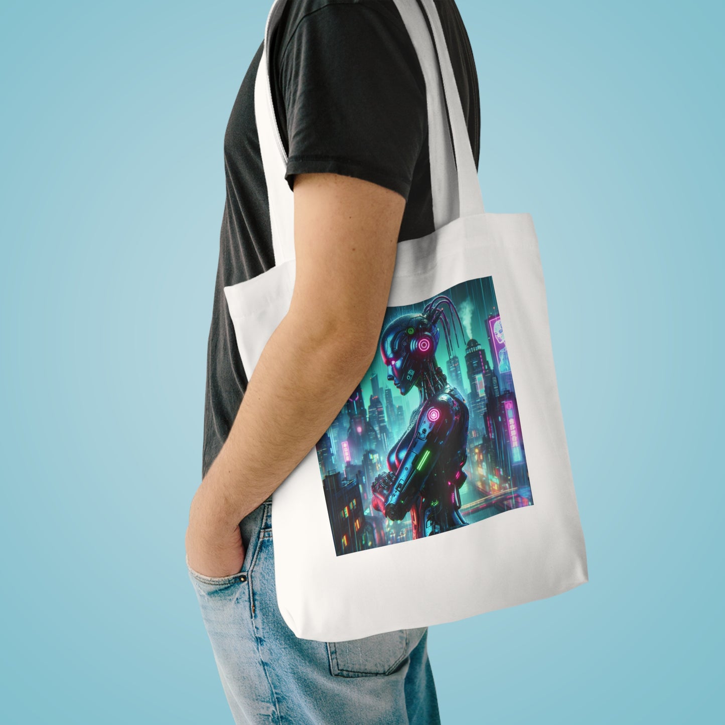 Cyberpunk Robohuman Cotton Tote Bag