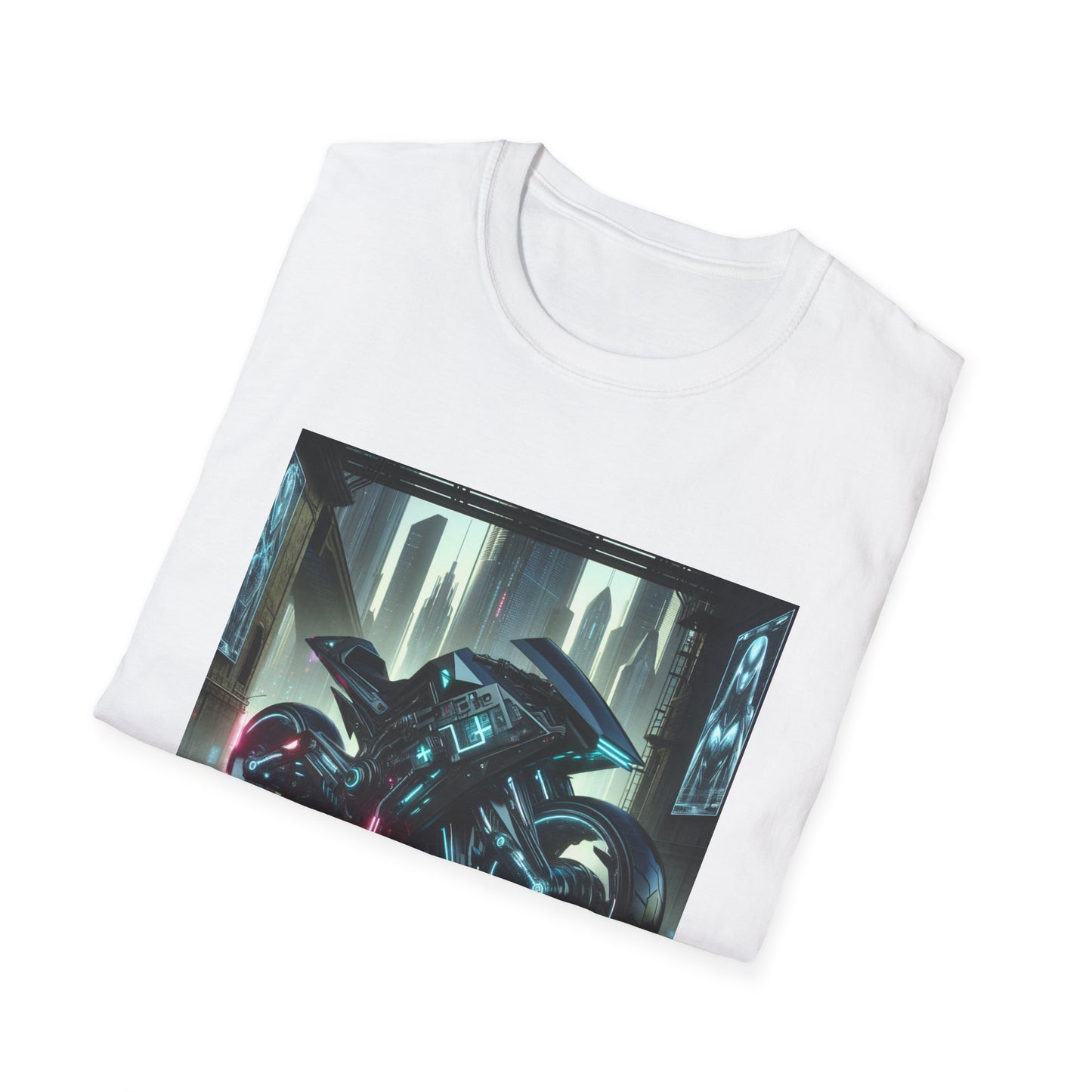 Neon Cyberpunk Motorbike Unisex Softstyle T-Shirt