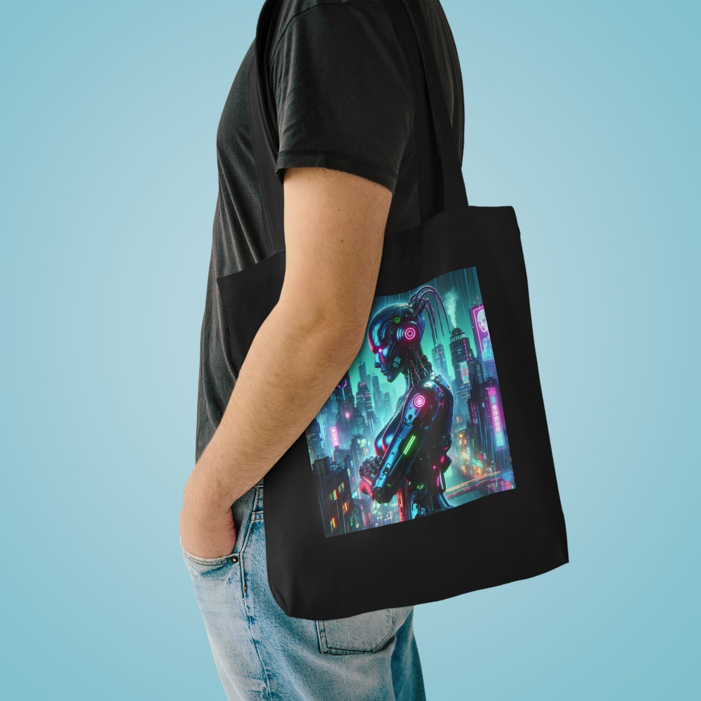 Cyberpunk Robohuman Cotton Tote Bag