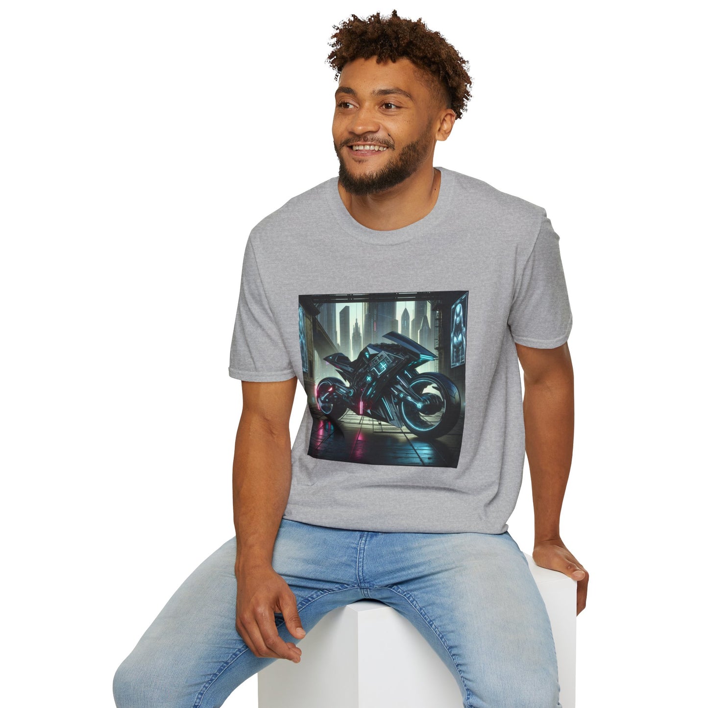 Neon Cyberpunk Motorbike Unisex Softstyle T-Shirt