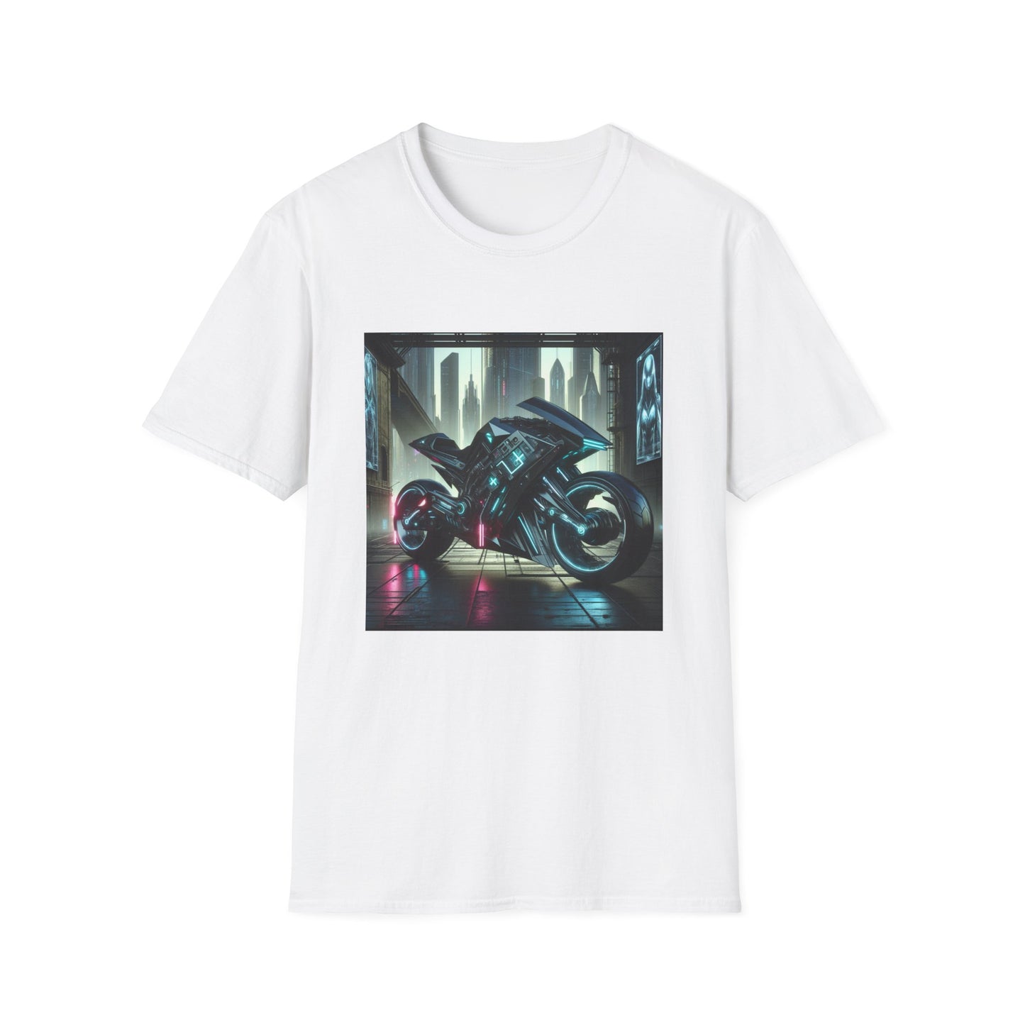 Neon Cyberpunk Motorbike Unisex Softstyle T-Shirt