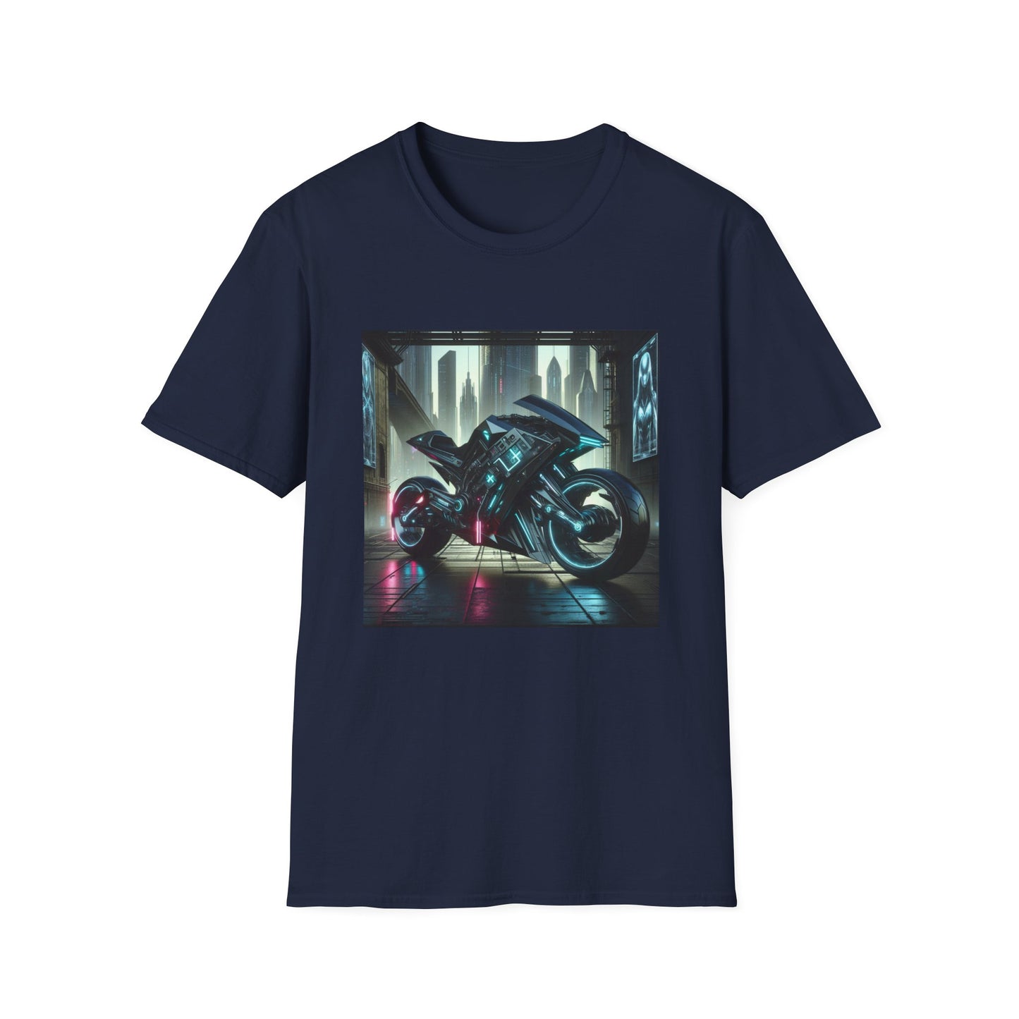 Neon Cyberpunk Motorbike Unisex Softstyle T-Shirt