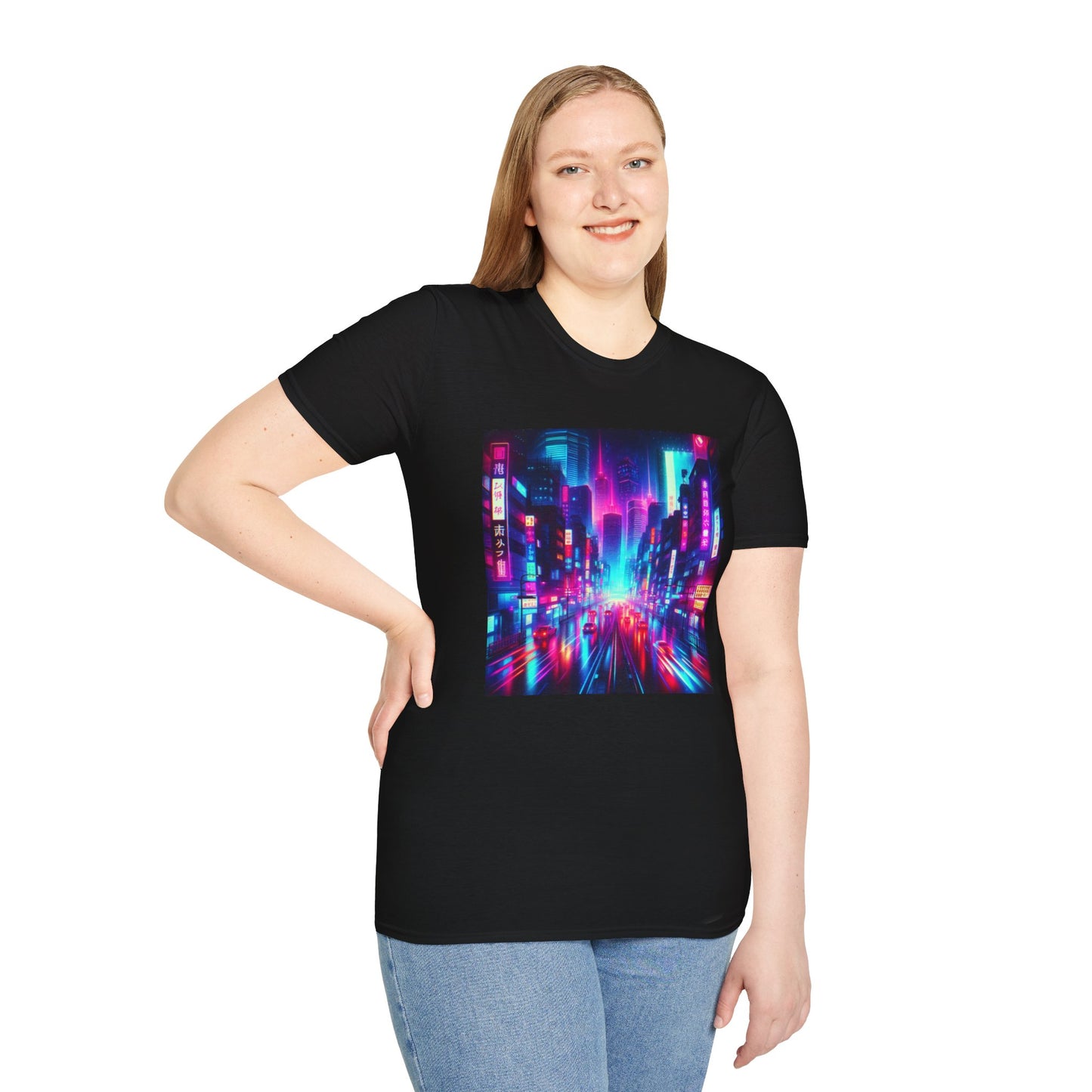 Cyber City Neon Lights Unisex Softstyle T-Shirt